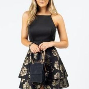Black & Gold Foil Floral Semi Formal Dress